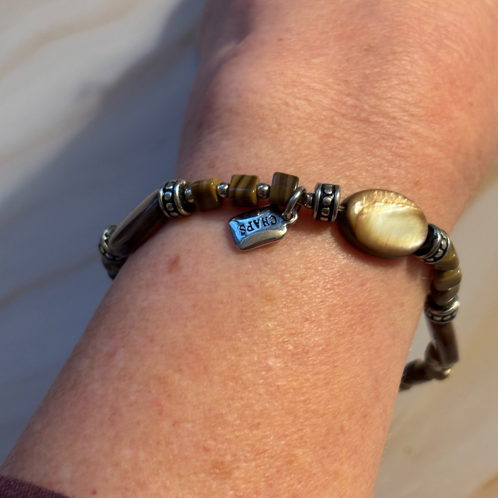 Chaps Tiger Eye Silver Beaded Stretch Bracelet 20$